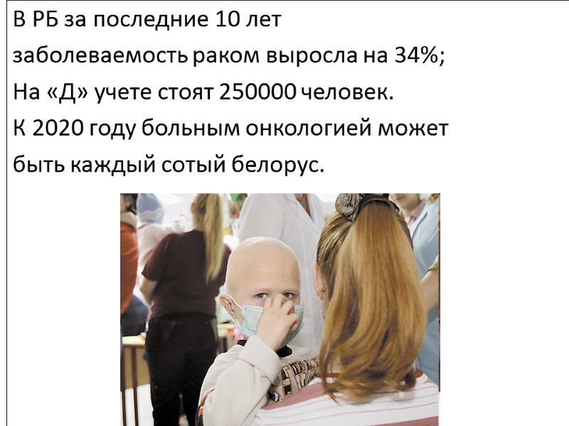 В РБ за последние 10 лет  заболеваемость раком выросла на 34%; На «Д»